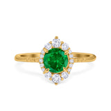 Halo Engagement Ring Vintage Round Simulated Cubic Zirconia 925 Sterling Silver