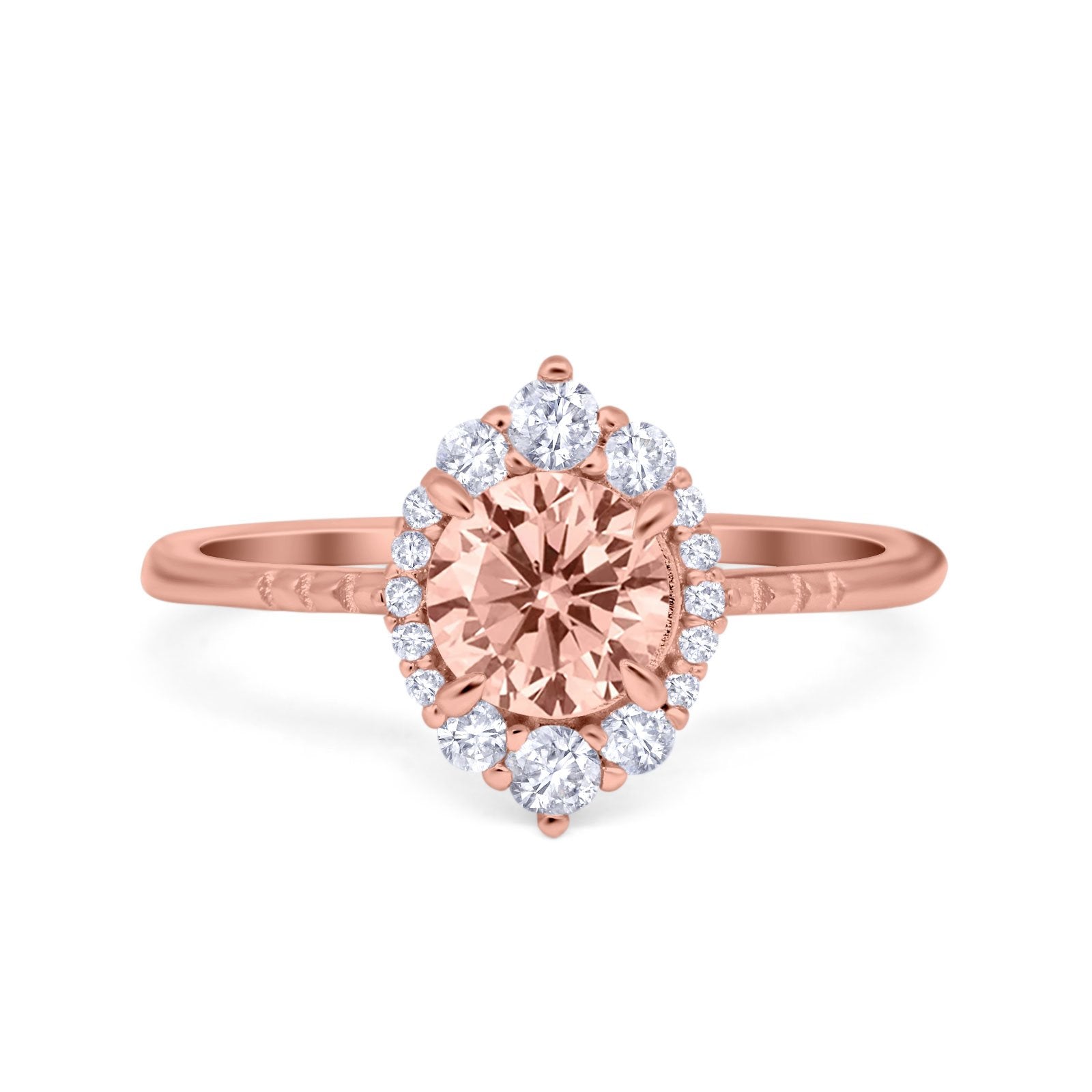 Halo Engagement Ring Vintage Round Simulated Cubic Zirconia 925 Sterling Silver