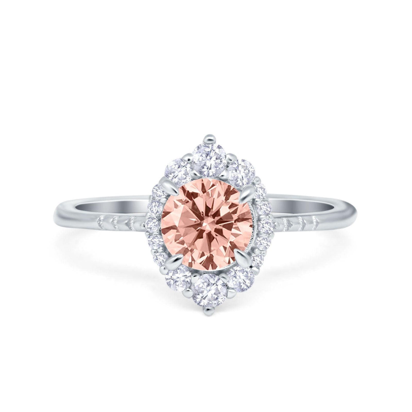 Halo Engagement Ring Vintage Round Simulated Cubic Zirconia 925 Sterling Silver