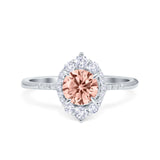 Halo Engagement Ring Vintage Round Simulated Cubic Zirconia 925 Sterling Silver