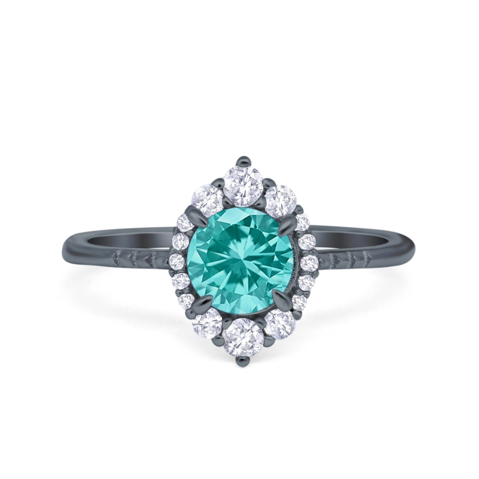 Halo Engagement Ring Vintage Round Simulated Cubic Zirconia 925 Sterling Silver