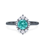 Halo Engagement Ring Vintage Round Simulated Cubic Zirconia 925 Sterling Silver