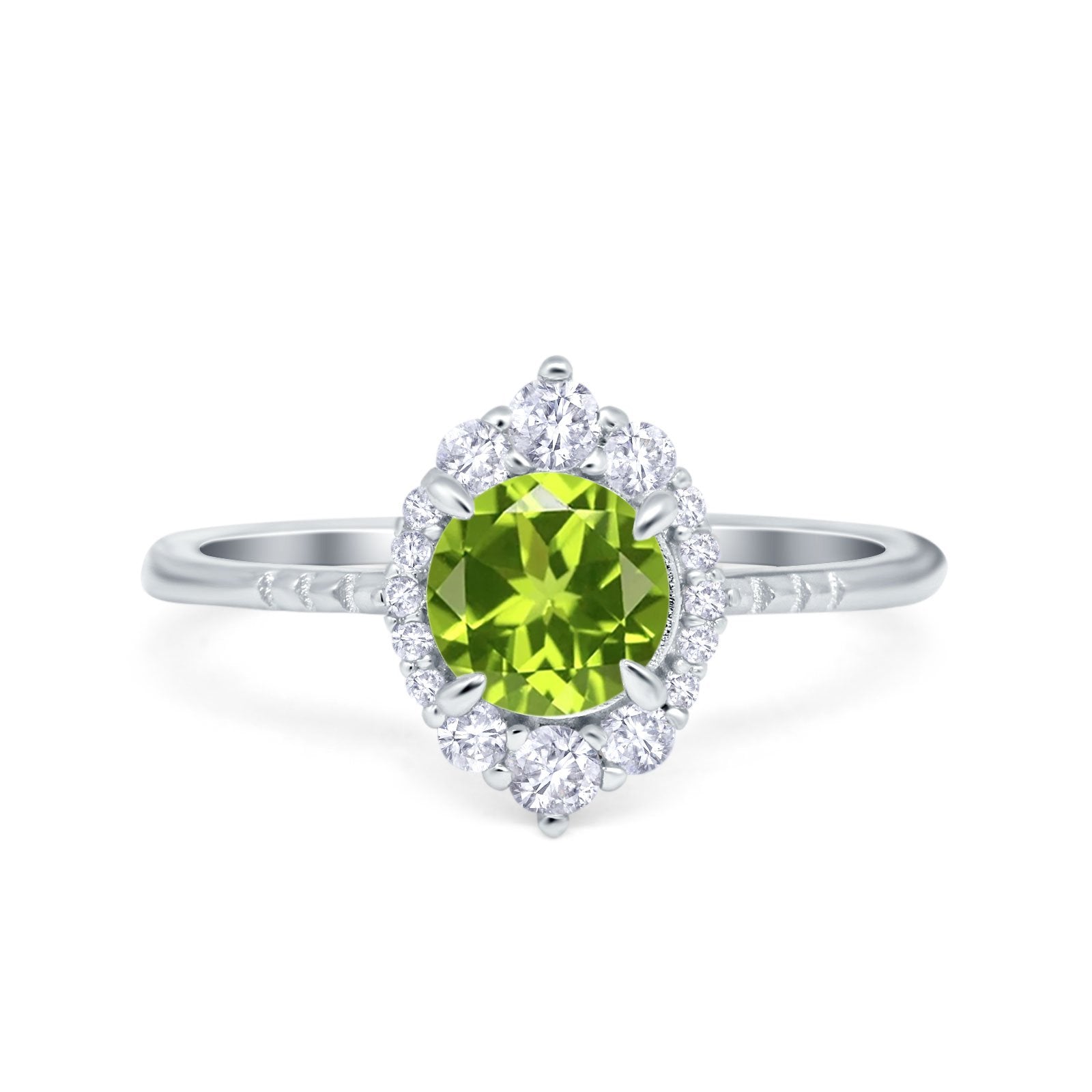 Halo Engagement Ring Vintage Round Simulated Cubic Zirconia 925 Sterling Silver