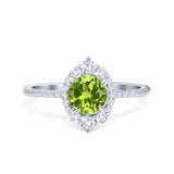 Halo Engagement Ring Vintage Round Simulated Cubic Zirconia 925 Sterling Silver