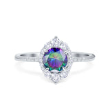 Halo Engagement Ring Vintage Round Simulated Cubic Zirconia 925 Sterling Silver