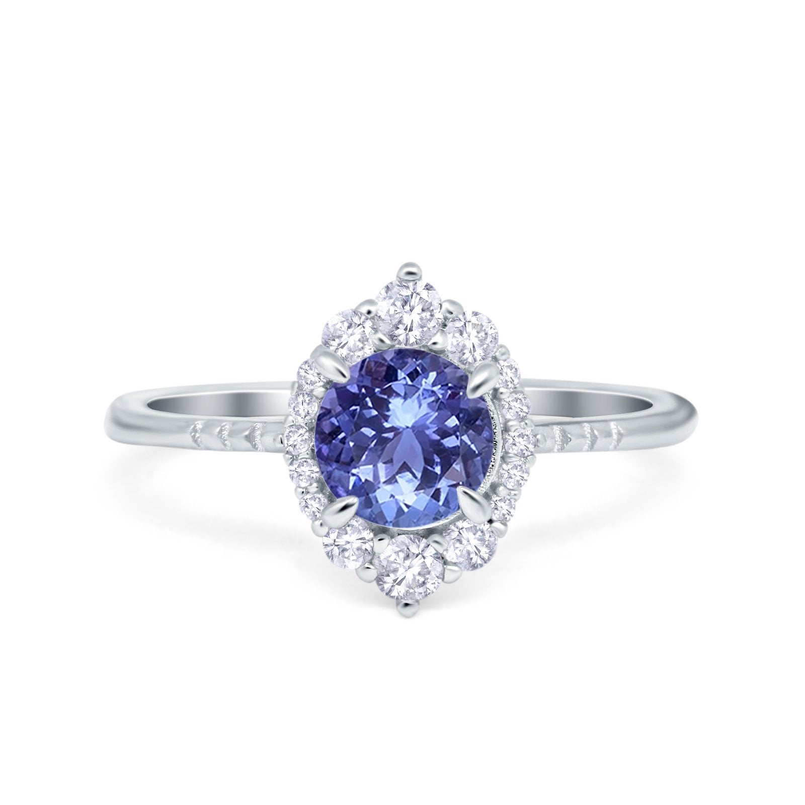 Halo Engagement Ring Vintage Round Simulated Cubic Zirconia 925 Sterling Silver