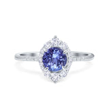 Halo Engagement Ring Vintage Round Simulated Cubic Zirconia 925 Sterling Silver