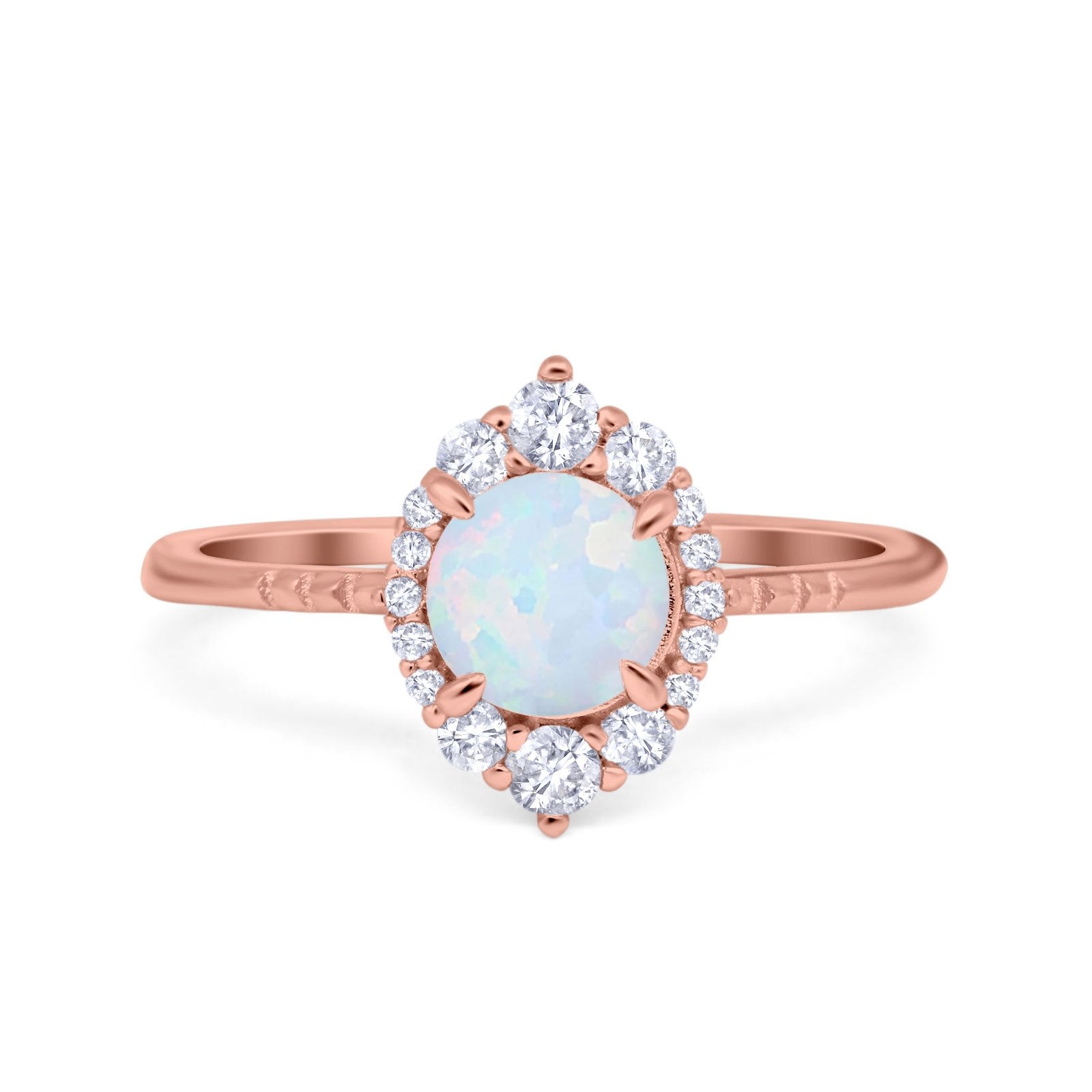 Halo Engagement Ring Vintage Round Simulated Cubic Zirconia 925 Sterling Silver