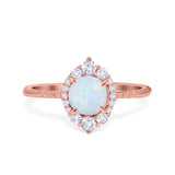 Halo Engagement Ring Vintage Round Simulated Cubic Zirconia 925 Sterling Silver