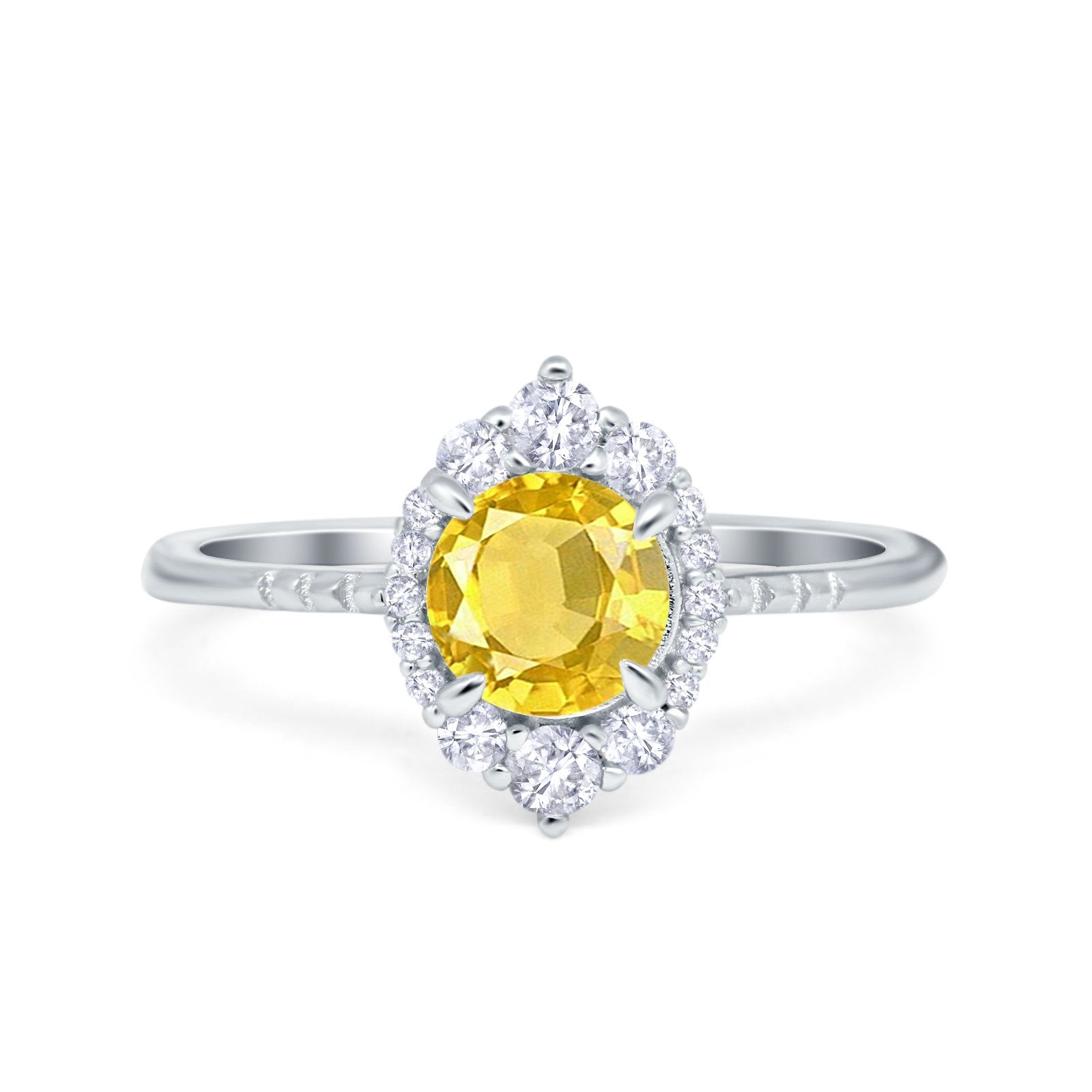 Halo Engagement Ring Vintage Round Simulated Cubic Zirconia 925 Sterling Silver