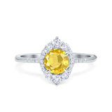 Halo Engagement Ring Vintage Round Simulated Cubic Zirconia 925 Sterling Silver