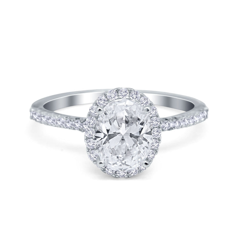 Halo Vintage Oval Engagement Ring Simulated Cubic Zirconia 925 Sterling Silver