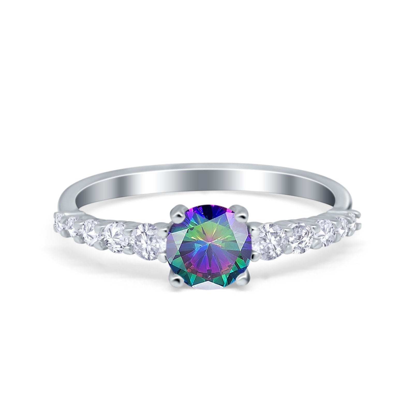 Petite Dainty Engagement Ring Round Simulated Cubic Zirconia 925 Sterling Silver