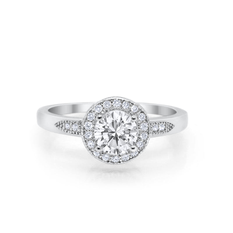 Halo Wedding Engagement Ring Round Cubic Zirconia 925 Sterling Silver SRO-16902