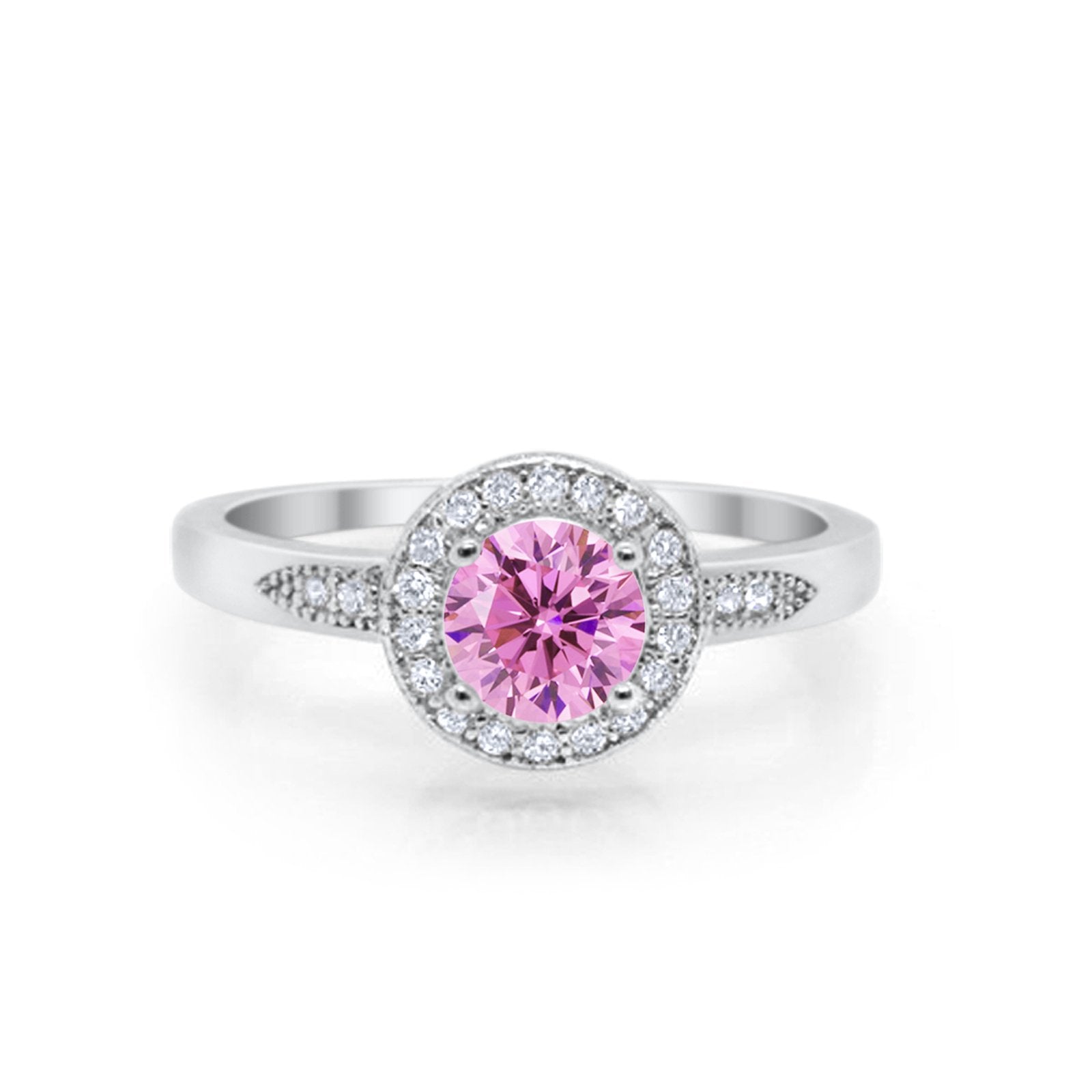 Halo Wedding Engagement Ring Round Cubic Zirconia 925 Sterling Silver -3