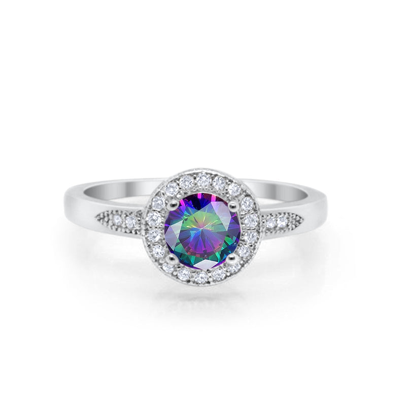 Halo Wedding Engagement Ring Round Cubic Zirconia 925 Sterling Silver -3