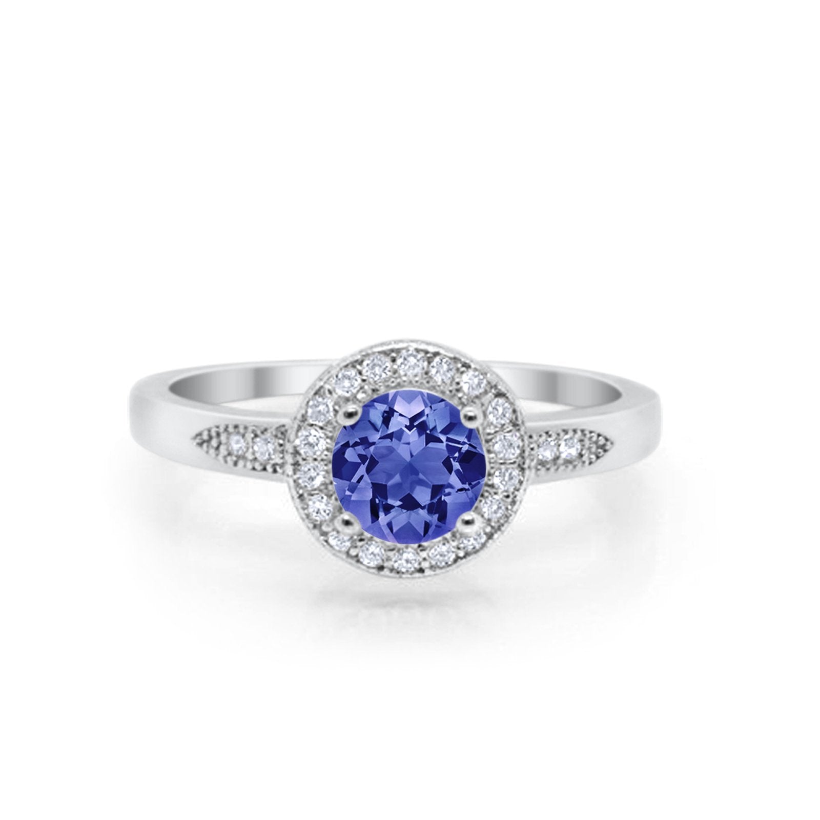 Halo Wedding Engagement Ring Round Cubic Zirconia 925 Sterling Silver -3