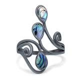 Fashion Teardrop Pear Swirl Spiral Ring Rhodium Plated Created Opal 925 Sterling Silver