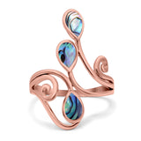 Fashion Teardrop Pear Swirl Spiral Ring Rhodium Plated Created Opal 925 Sterling Silver
