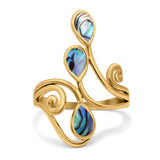 Fashion Teardrop Pear Swirl Spiral Ring Rhodium Plated Created Opal 925 Sterling Silver