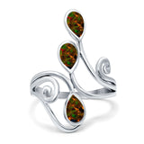 Fashion Teardrop Pear Swirl Spiral Ring Rhodium Plated Created Opal 925 Sterling Silver