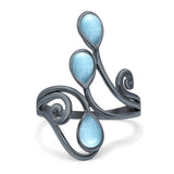 Fashion Teardrop Pear Swirl Spiral Ring Rhodium Plated Created Opal 925 Sterling Silver