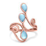 Fashion Teardrop Pear Swirl Spiral Ring Rhodium Plated Created Opal 925 Sterling Silver