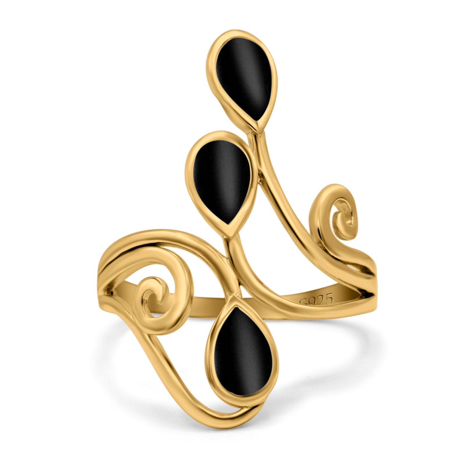 Fashion Teardrop Pear Swirl Spiral Ring Rhodium Plated Created Opal 925 Sterling Silver