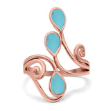 Fashion Teardrop Pear Swirl Spiral Ring Rhodium Plated Created Opal 925 Sterling Silver