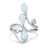 Fashion Teardrop Pear Swirl Spiral Ring Rhodium Plated Created Opal 925 Sterling Silver