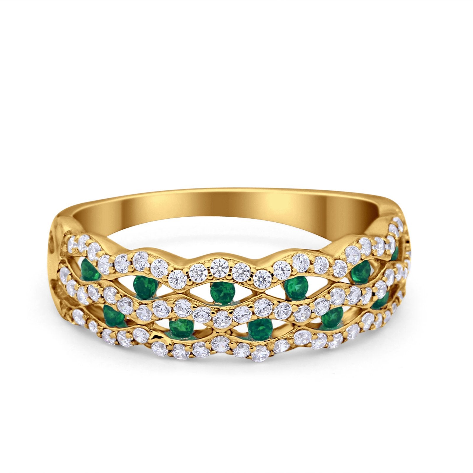 Half Eternity Fashion Wedding Ring Round Simulated CZ 925 Sterling Silver