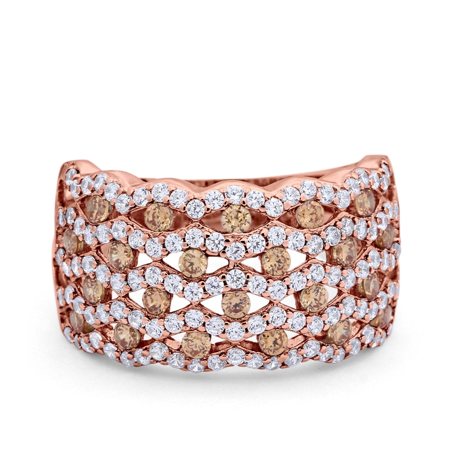 Half Eternity Fashion Band Ring Round Simulated CZ 925 Sterling Silver