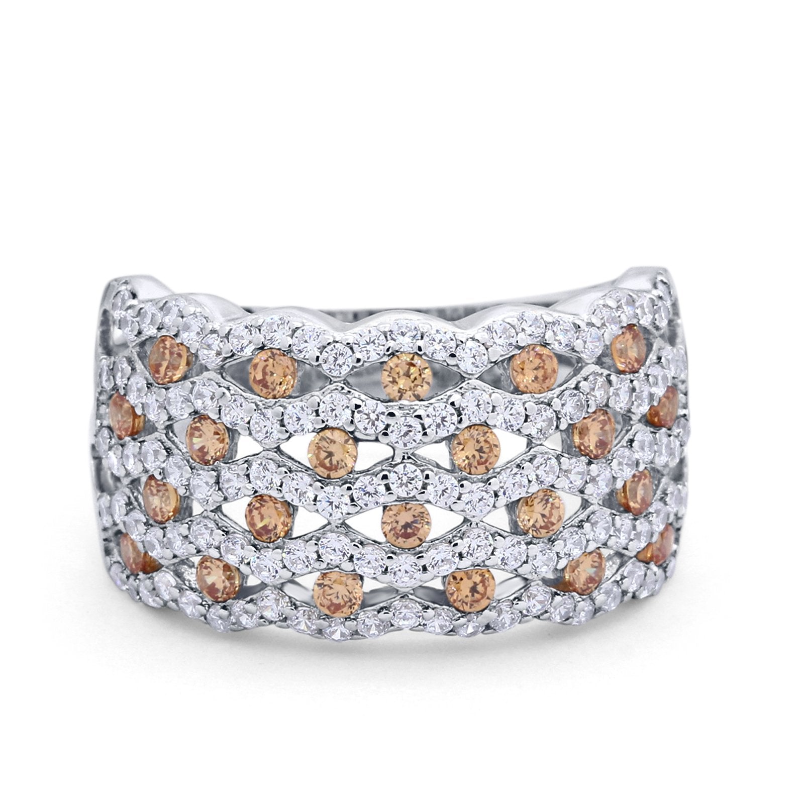 Half Eternity Fashion Band Ring Round Simulated CZ 925 Sterling Silver