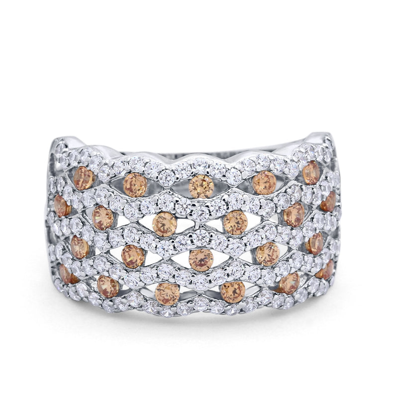 Half Eternity Fashion Band Ring Round Simulated CZ 925 Sterling Silver