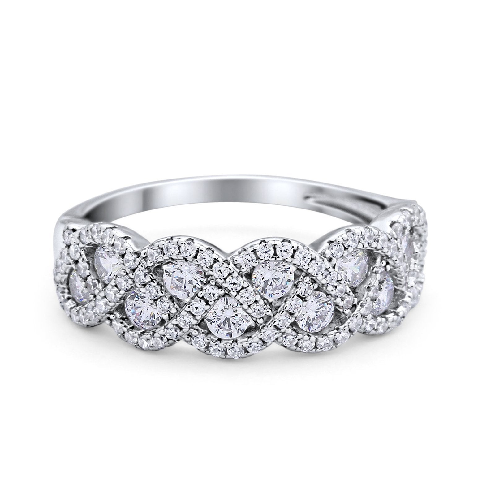 Weave Crisscross Infinity Ring Eternity Round Simulated CZ 925 Sterling Silver