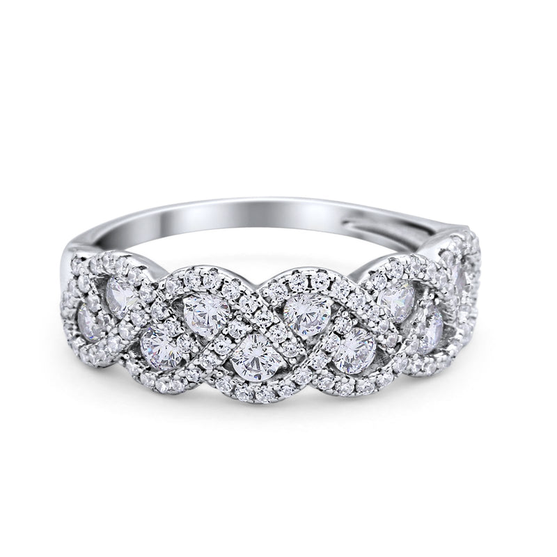 Weave Crisscross Infinity Ring Eternity Round Simulated CZ 925 Sterling Silver