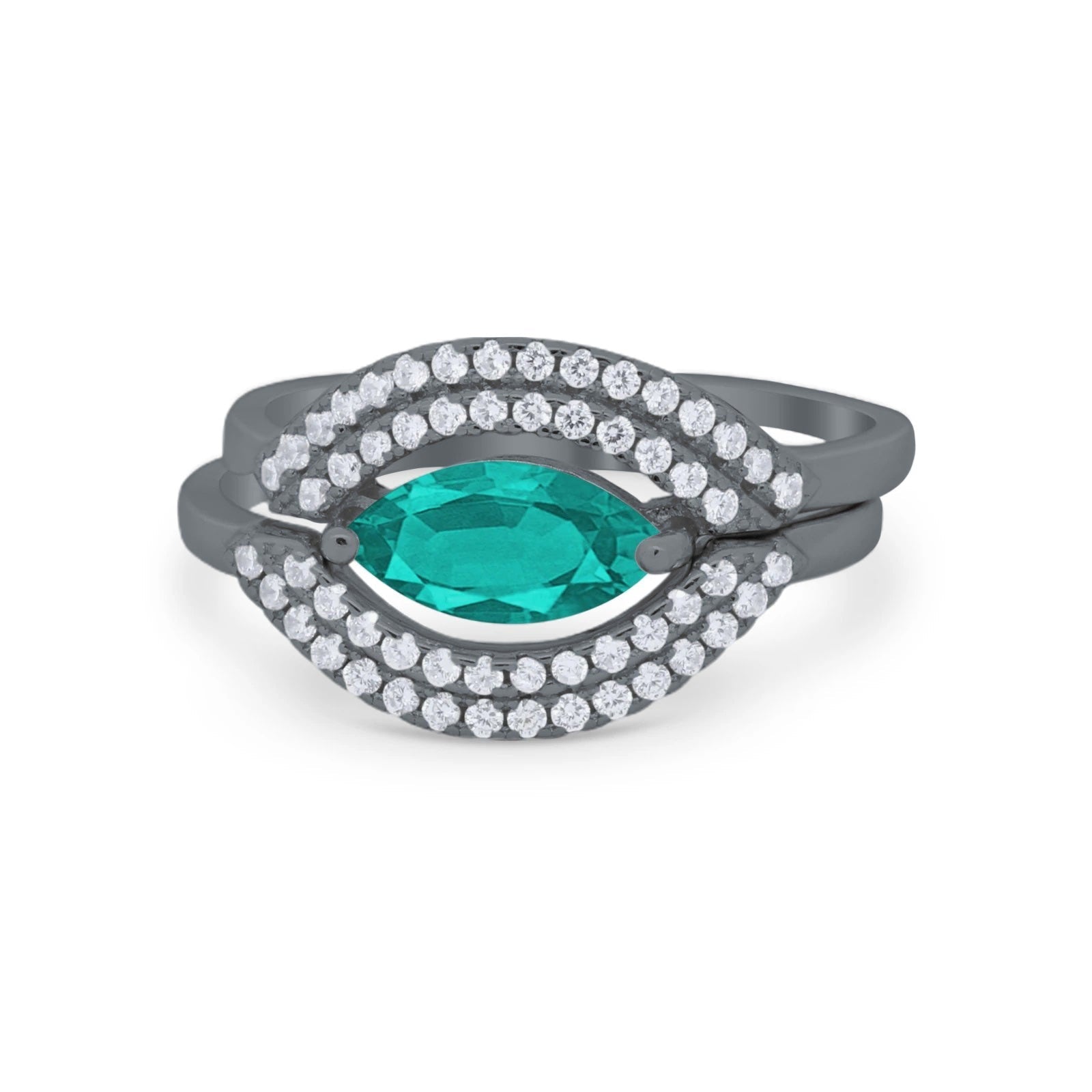 Two Piece Ring Band Round Simulated Cubic Zirconia 925 Sterling Silver