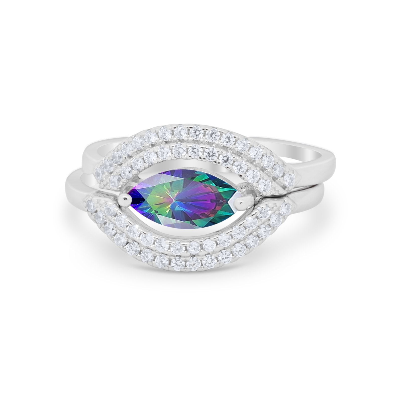 Two Piece Ring Band Round Simulated Cubic Zirconia 925 Sterling Silver
