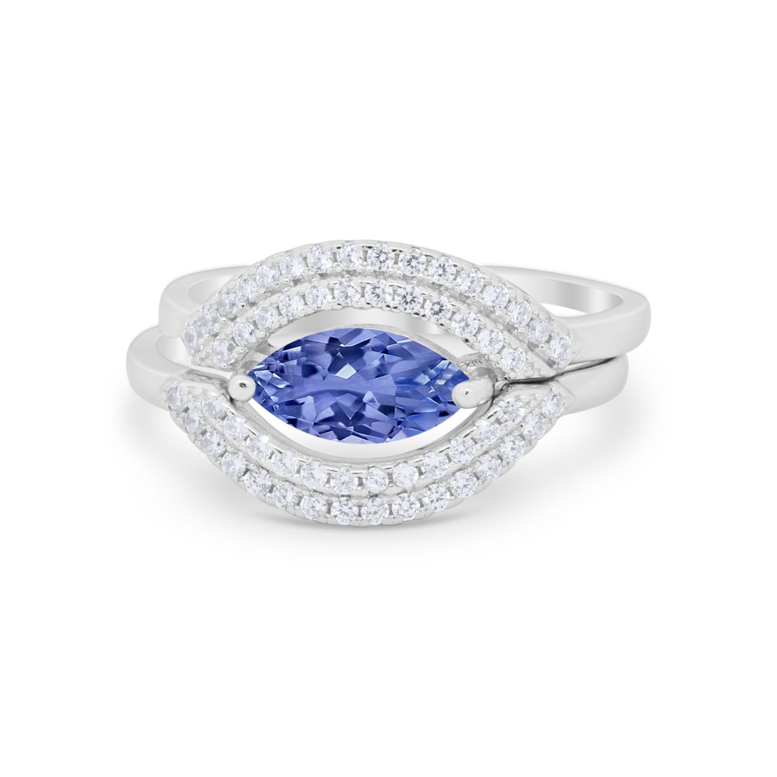 Two Piece Ring Band Round Simulated Cubic Zirconia 925 Sterling Silver