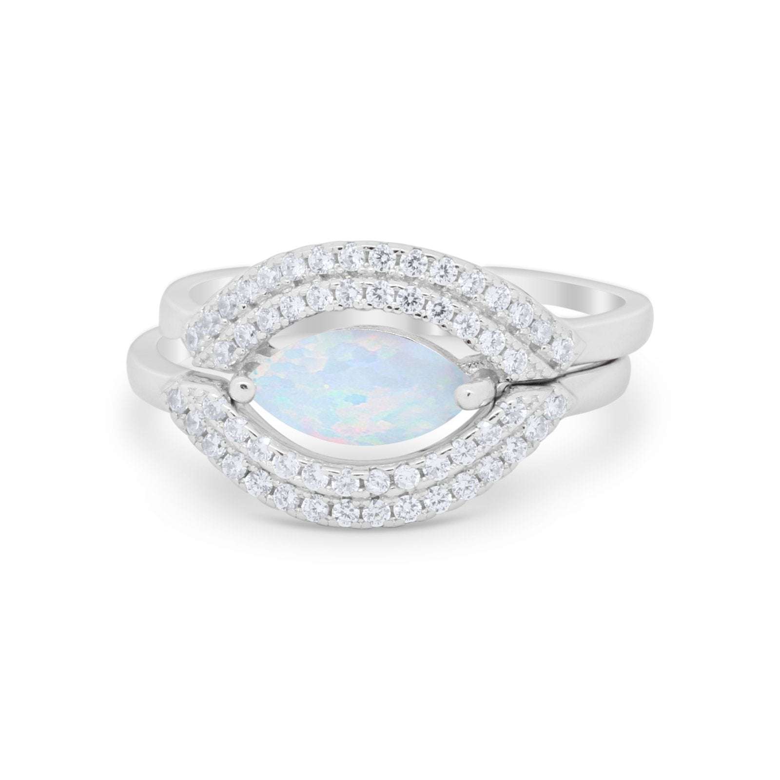 Two Piece Ring Band Round Simulated Cubic Zirconia 925 Sterling Silver