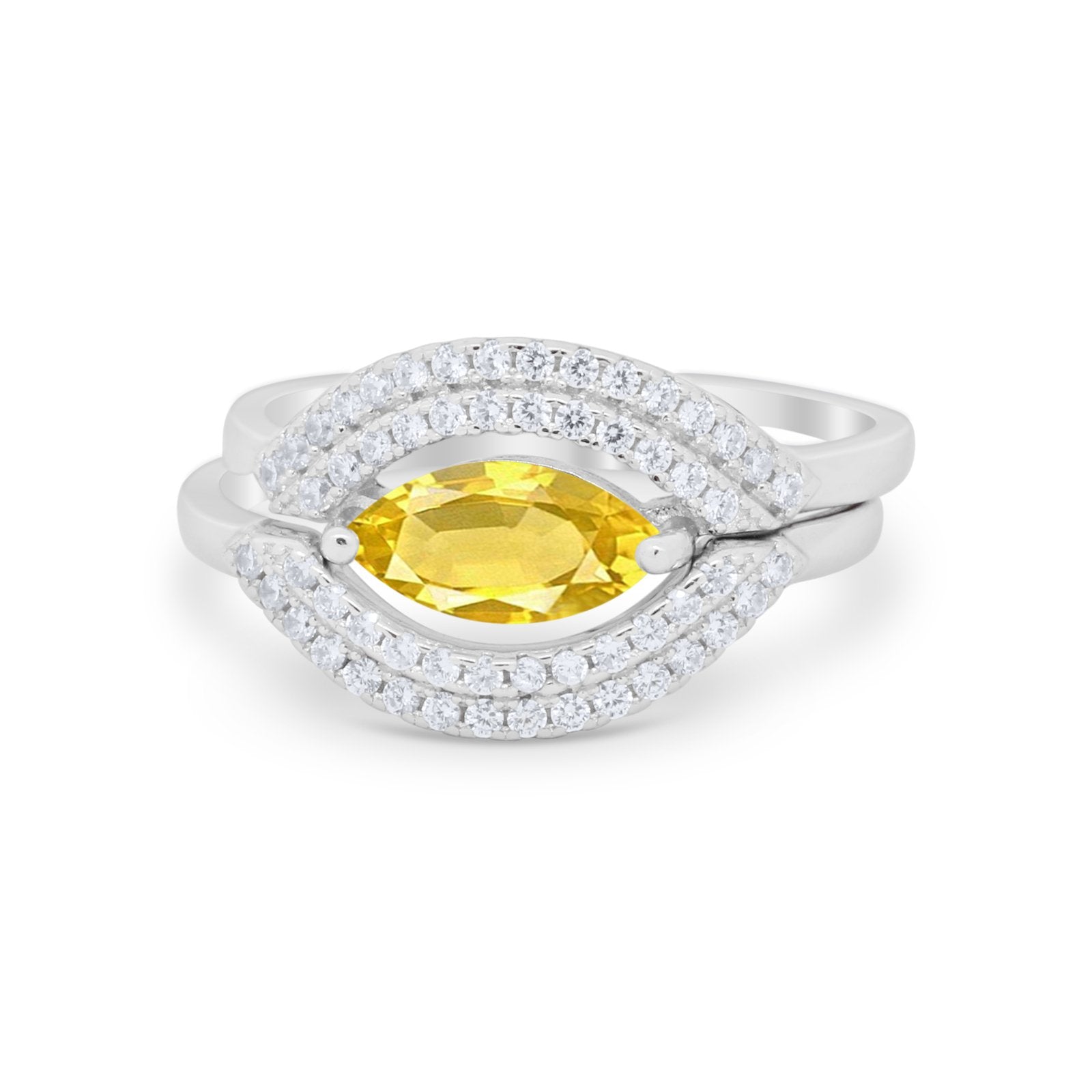 Two Piece Ring Band Round Simulated Cubic Zirconia 925 Sterling Silver
