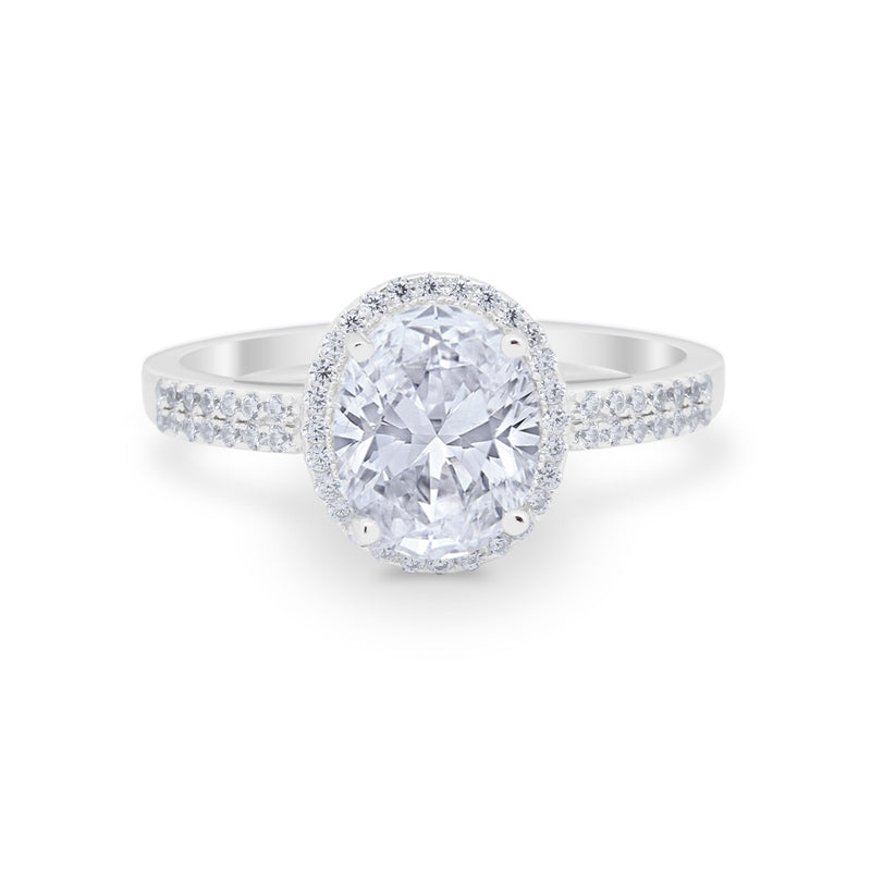 Oval Wedding Engagement Ring Round Cubic Zirconia Accent 925 Sterling Silver