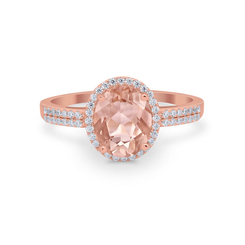 Oval Wedding Engagement Ring Round Cubic Zirconia Accent 925 Sterling Silver