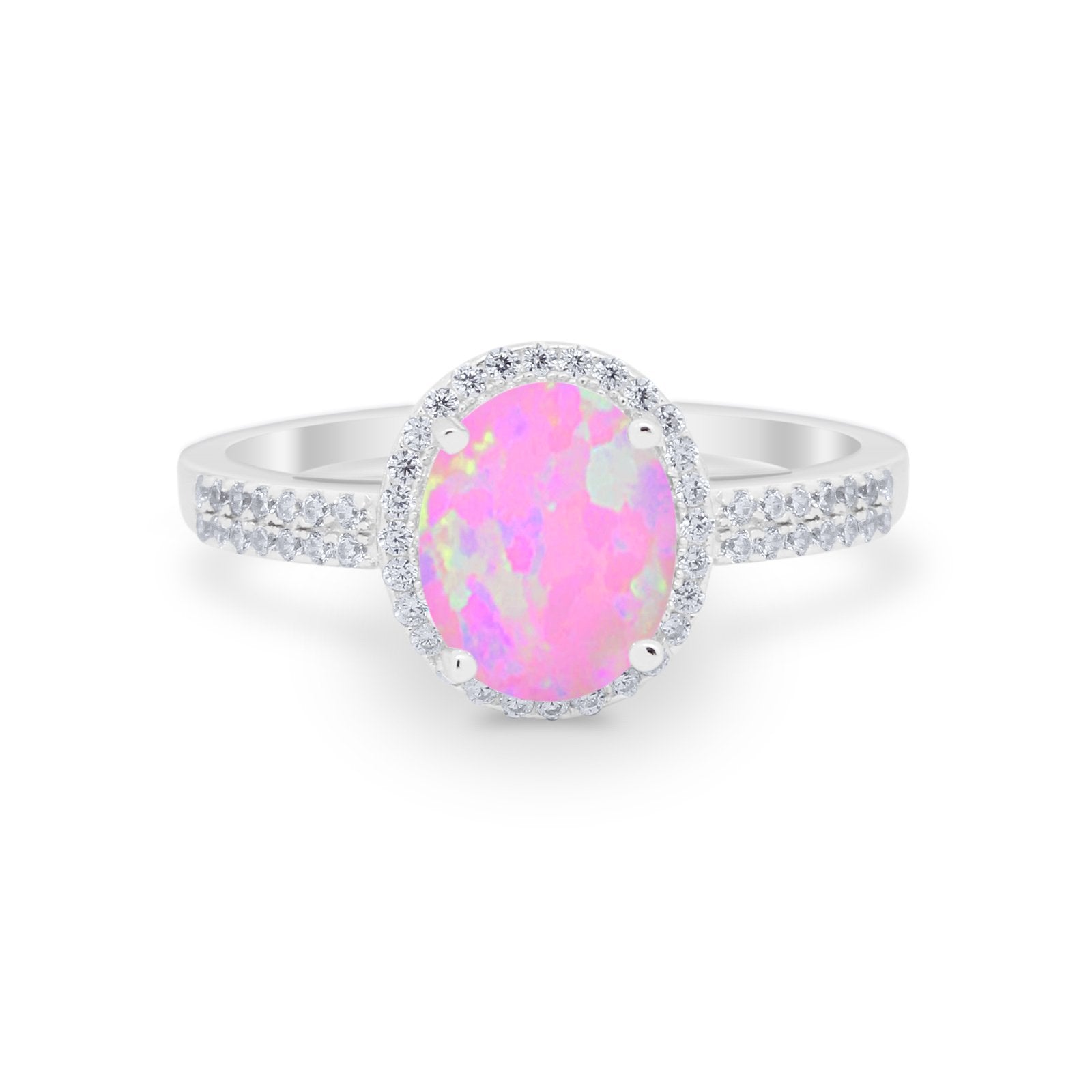 Oval Wedding Engagement Ring Round Cubic Zirconia Accent 925 Sterling Silver