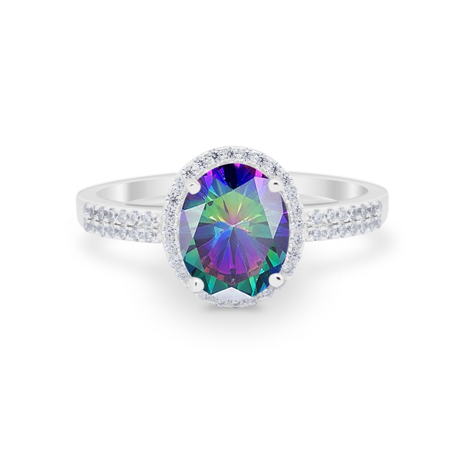 Oval Wedding Engagement Ring Round Cubic Zirconia Accent 925 Sterling Silver