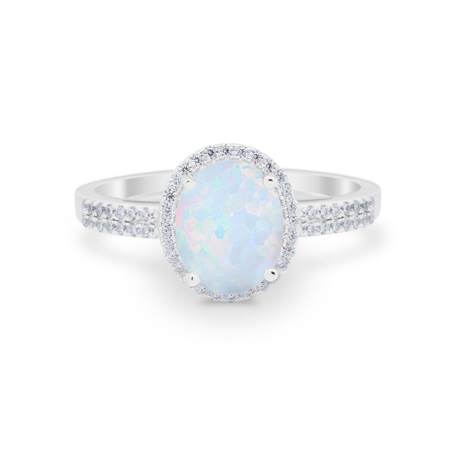 Oval Wedding Engagement Ring Round Cubic Zirconia Accent 925 Sterling Silver