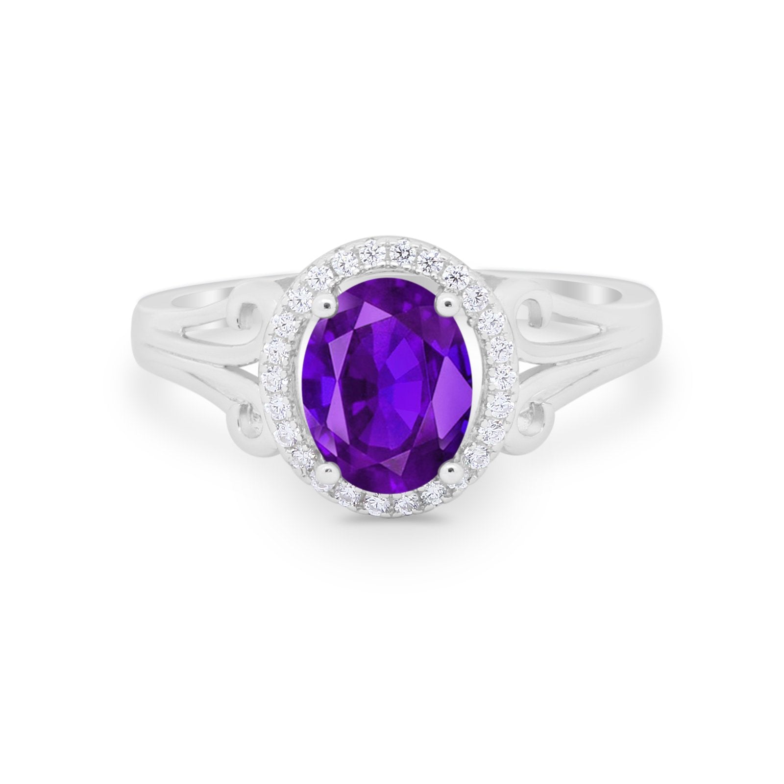 Halo Filigree Oval Wedding Ring Round Simulated Cubic Zirconia 925 Sterling Silver