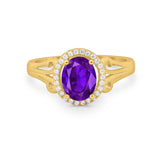 Halo Filigree Oval Wedding Ring Round Simulated Cubic Zirconia 925 Sterling Silver