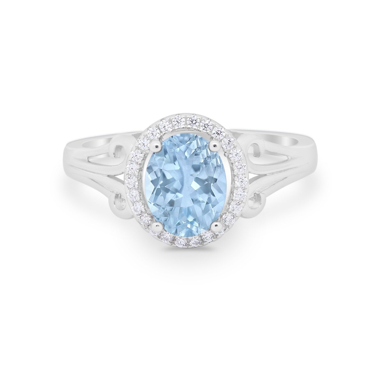 Halo Filigree Oval Wedding Ring Round Simulated Cubic Zirconia 925 Sterling Silver
