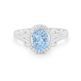 Halo Filigree Oval Wedding Ring Round Simulated Cubic Zirconia 925 Sterling Silver